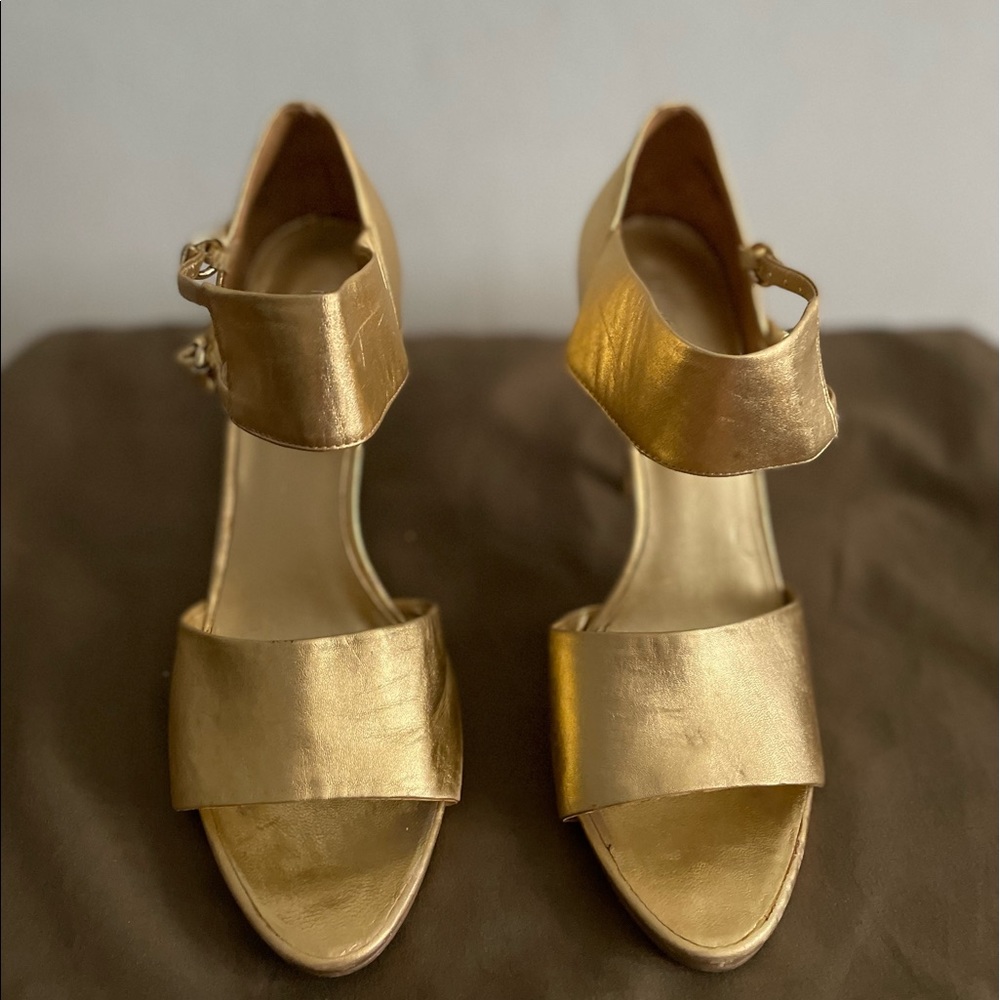 Gold Matte Sandals with Two Upper Straps